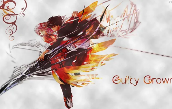 Девушка, меч, парень, anime, Guilty Crown, Инори, Ома Сю