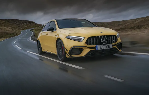 Дорога, Mercedes-Benz, скорость, AMG, хэтчбек, UK-spec, 2020, 4MATIC+