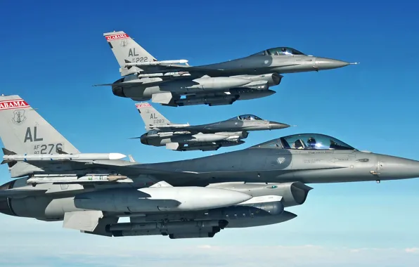 Небо, истребители, самолёты, ВВС США, General Dynamics F-16 Fighting Falcon, лёгкие, четвёртого поколения, многофункциональные