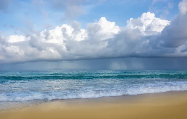 Картинка песок, море, волны, пляж, лето, небо, summer, beach