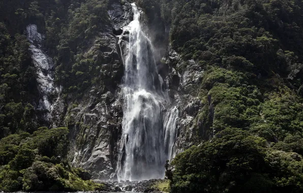 Картинка скала, камни, водопад, Новая Зеландия, Fiordland