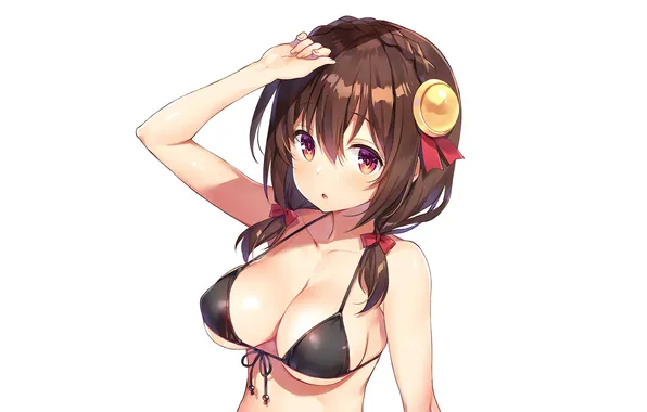 Girl, sexy, cleavage, long hair, brown hair, boobs, anime, beautiful