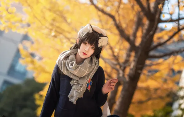 Beautiful, Asian, Model, Street, Woman, Pretty, Scarf, Outdoor