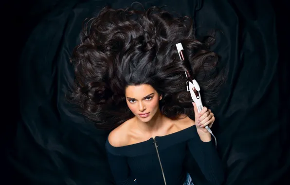 Взгляд, девушка, поза, модель, волосы, красавица, локоны, Kendall Jenner