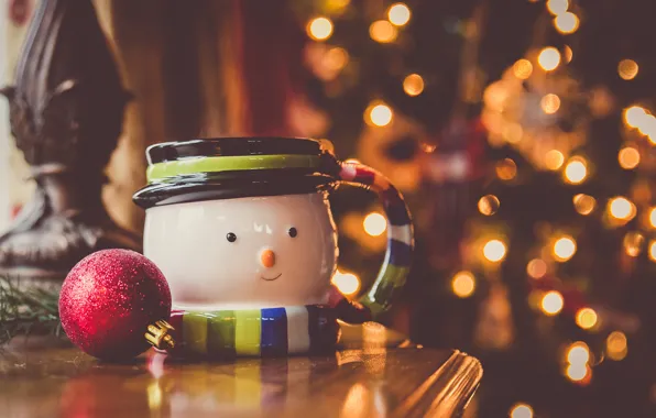 Картинка праздник, шар, кружка, снеговик