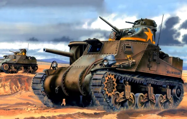 Картинка рисунок, США, вторая мировая, средний танк, Don Greer, M3 Ли, M3 Lee
