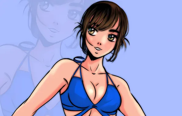 Girl, sexy, cleavage, brown hair, boobs, anime, beautiful, short hair