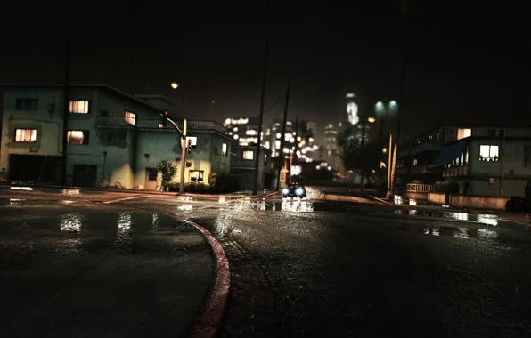 Car, Машина, Night, GTA V, grand theft auto v, Los Santos, сан андрес, Another Rainy