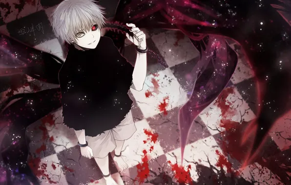 Картинка кровь, крылья, арт, парень, angel31424, tokyo ghoul, kaneki ken