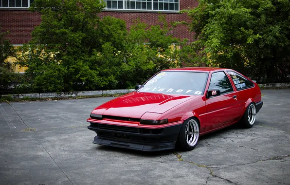 Red, Toyota, тойота, AE86, stance, королла, JDM, Corolla