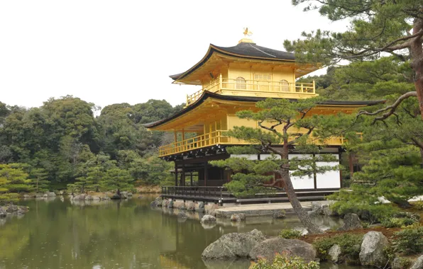 Картинка озеро, Япония, золотой, Kyoto, водоем, дворец, the Kinkakuji