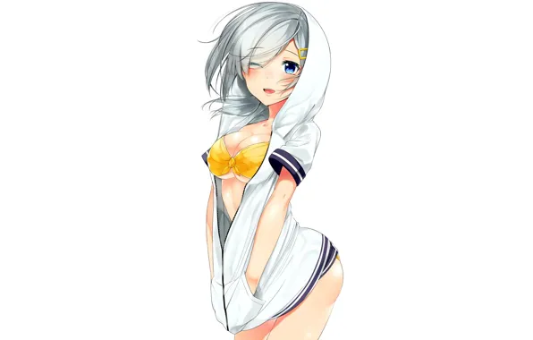 Girl, sexy, cleavage, boobs, anime, blue eyes, beautiful, short hair