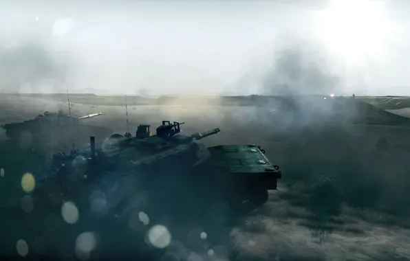 Картинка блики, война, дым, сражение, танки, Battlefield 3