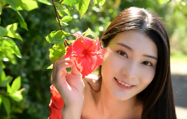 Beautiful, Asian, Model, Flower, Smile, Woman, Pretty, Japanese