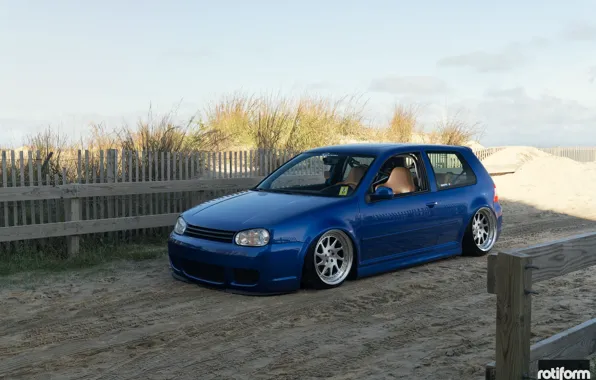 Синий, тюнинг, volkswagen, wheels, гольф, golf, blue, tuning