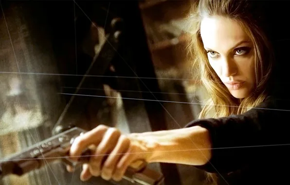 Пистолет, актриса, Angelina Jolie, нити, Wanted