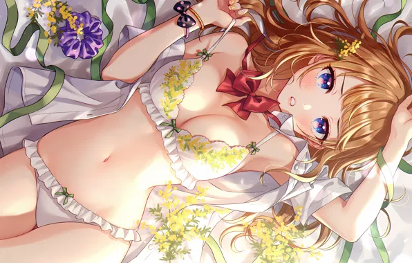 Girl, sexy, lingerie, pantsu, bra, cleavage, panties, long hair