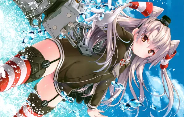 Girl, sexy, thighhighs, long hair, dress, sea, anime, water