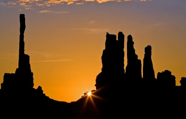 Закат, скалы, пустыня, Аризона, Долина монументов