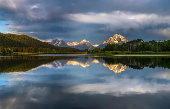 Пейзаж, горы, река, США, Grand Teton National Park