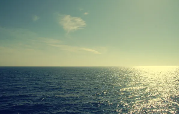 Вода, солнце, облака, Море, горизонт, отблеск, sea