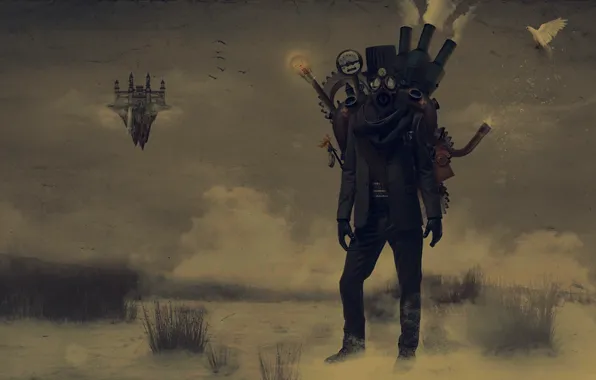 Человек, Противогаз, Steampunk, Стимпанк, Паропанк