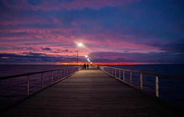 Sea, sunset, clouds, evening