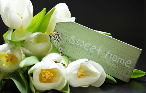 Букет, весна, тюльпаны, белые, tulips, ключик