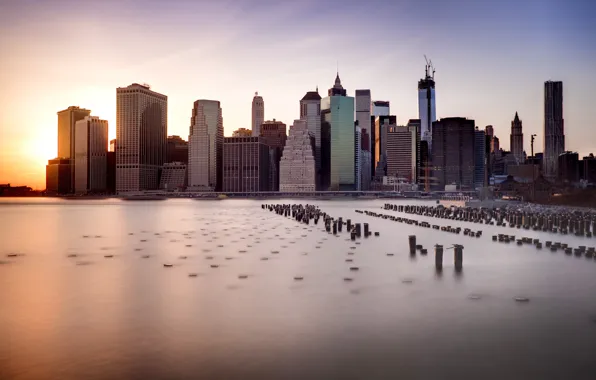 Город, Нью-Йорк, небоскребы, New York, Brooklyn Bridge, Dumbo