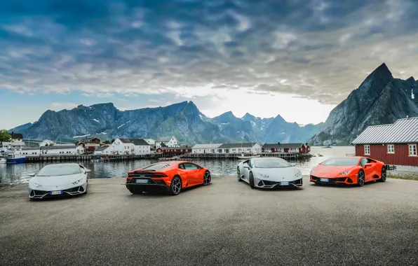 Картинка небо, вода, горы, машины, Lamborghini, Evo, Huracan