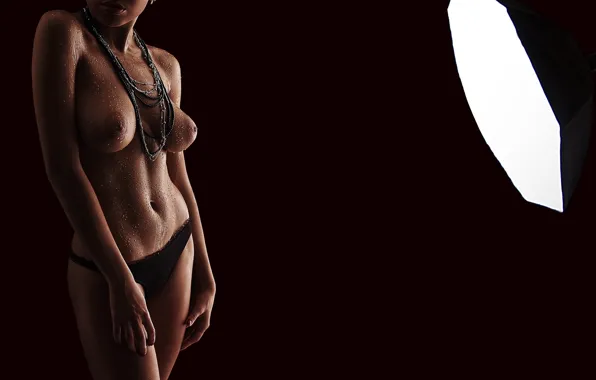 Light, Model, Studio, Lips, Panties, Wet, Mulatto, Necklace