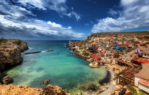 Картинка beach, sea, coast, malta, popeye village, mediterranian