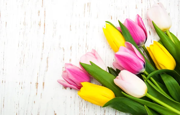 Цветы, букет, тюльпаны, розовые, yellow, wood, pink, flowers
