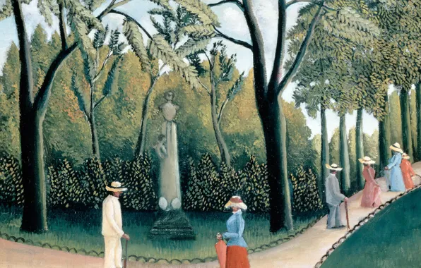 Картинка парк, люди, картина, прогулка, Анри Руссо, Люксембургский сад. Памятник Шопену