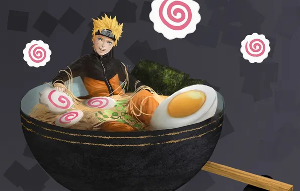 Картинка еда, арт, суп, парень, пиала, лапша, Naruto Ramen