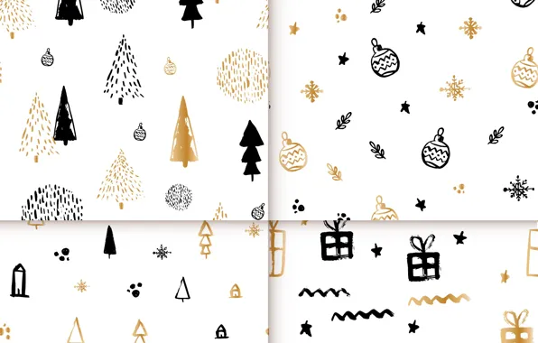 Белый, фон, golden, black, pattern, collection