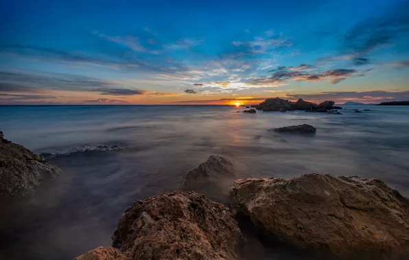 Картинка закат, побережье, Испания, Кульера