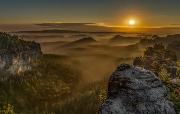 Картинка закат, горы, Sächsische Schweiz