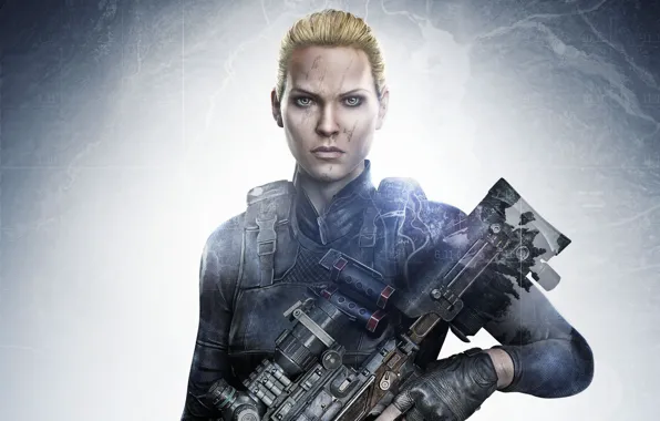 Girl, gun, game, soldier, weapon, sniper, blonde, rifle