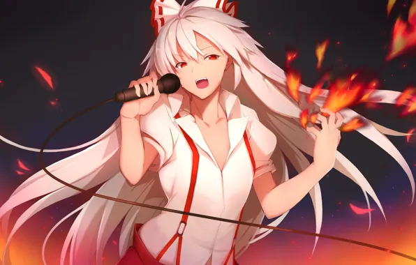 Девушка, микрофон, поёт, Touhou, Тохо, Тоухоу