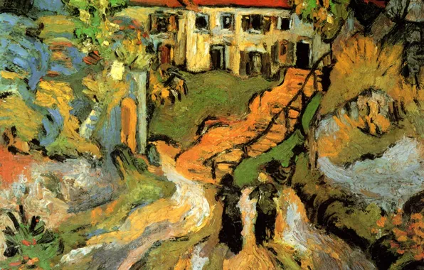 Винсент ван Гог, Village Street, and Steps in Auvers, with Two Figures