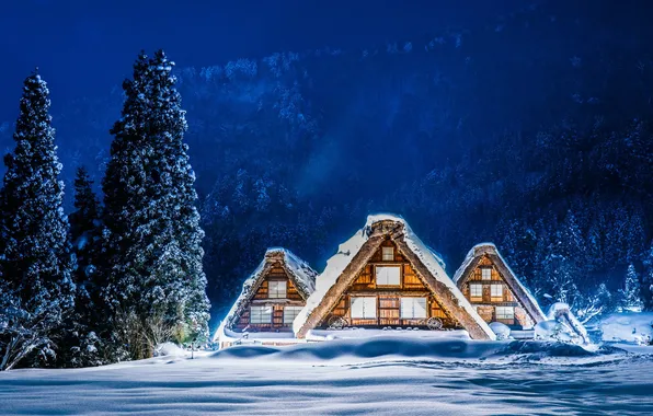 Вечер, Горы, Evening, Mountains, Snow Trees, Снежные Деревья, Snow Forest, Снежный Лес