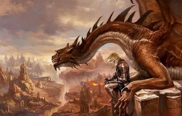 Картинка armor, dragon, lava, cliffs, reptile