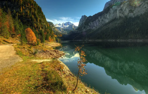 Картинка осень, горы, озеро, холмы