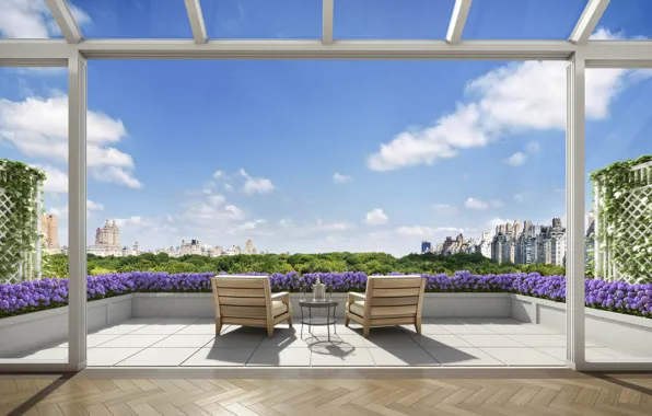 Картинка Нью-Йорк, терраса, вид на парк