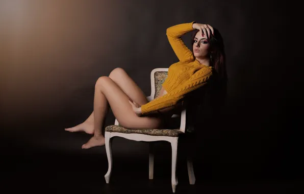 Секси, поза, трусики, стул, ножки, красотка, свитер, Sara