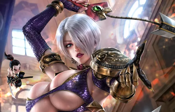Девушка, оружие, игра, зал, воительница, персонажи, Soulcalibur