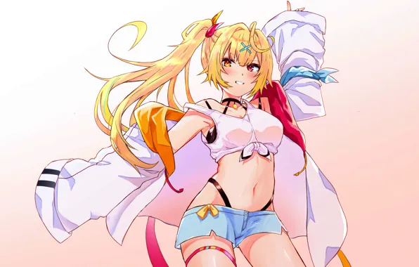 Girl, sexy, cleavage, shorts, long hair, boobs, anime, beautiful