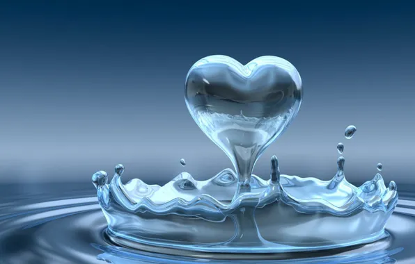 Вода, капля, сердца, форма