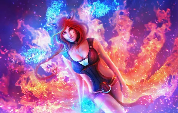 Game, fox, League of Legends, Ahri, LOL, kitsune, by magicnaanavi, foxfire